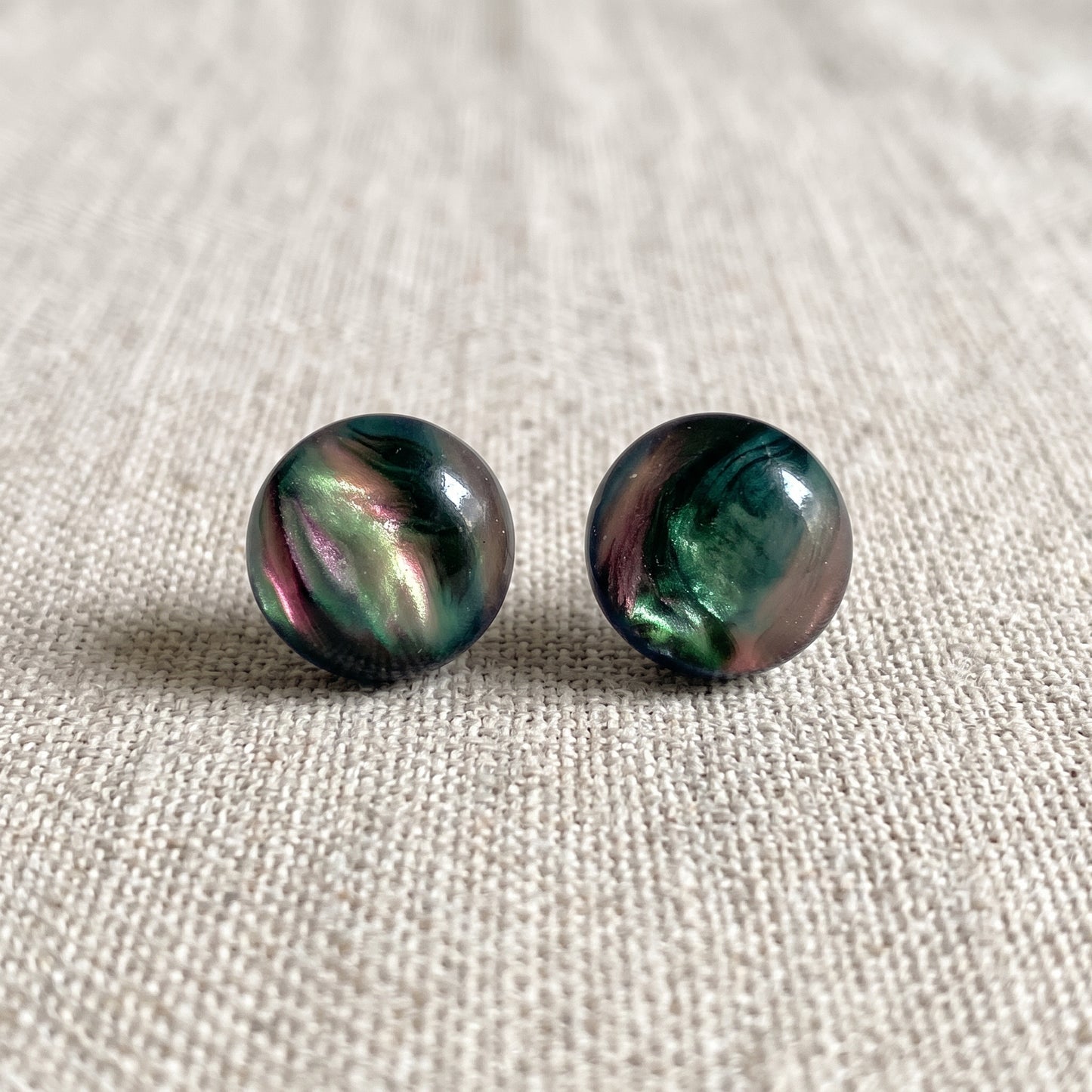 Iridescent Studs, Handmade Alloy Shimmer Earrings