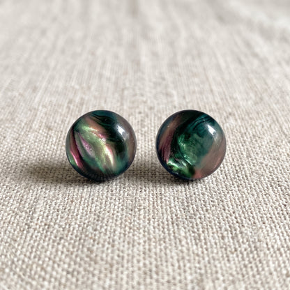 Iridescent Studs, Handmade Alloy Shimmer Earrings