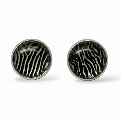 Animal Print Stud Earrings – Rhodium Plated Silver Colour, Everyday Jewellery Zebra