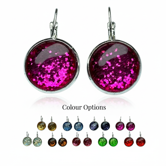 Glitter Resin Drop Earrings Silver Plated | Handmade Statement Jewellery