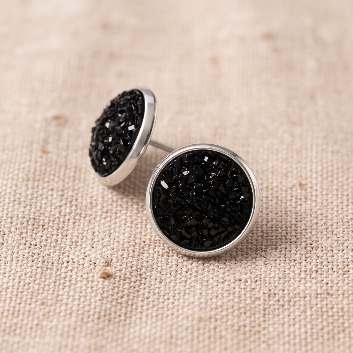 Black 3D Cluster Stud Earrings | Acrylic Stone Look Studs | 12mm