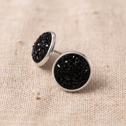 Black 3D Cluster Stud Earrings | Acrylic Stone Look Studs | 12mm