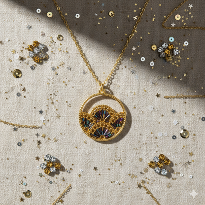 Woven Fan Necklace with Black AB Seed Beads