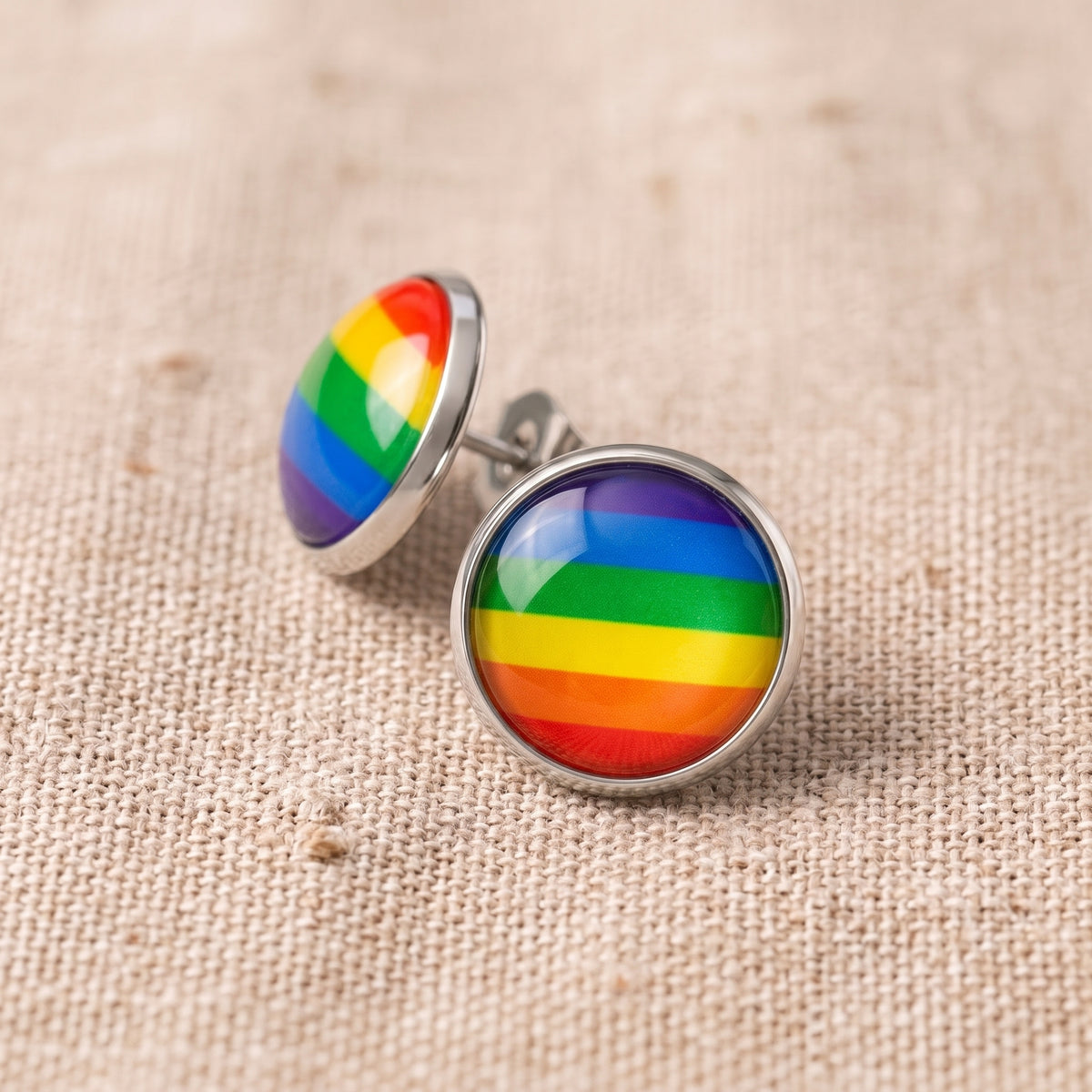 Rainbow Glass Dome Stud Earrings | Silver Rainbow Studs | 12mm