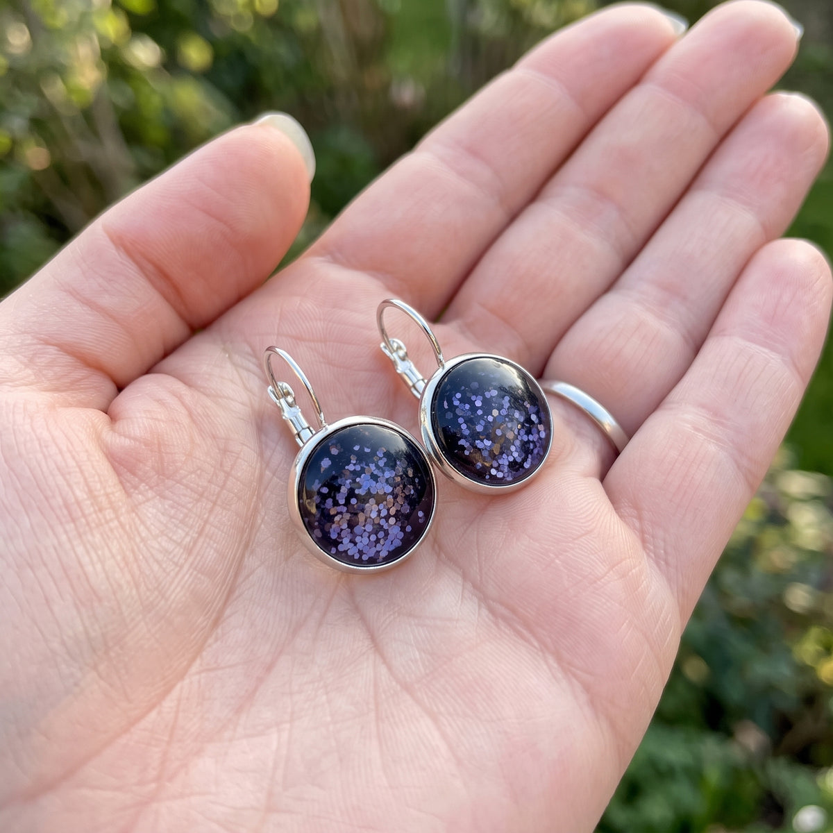 Glitter Resin Drop Earrings | Silver Plated Dangle Earrings | 9 Colours