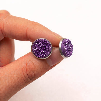 Sparkly Druzy Stud Earrings | Acrylic Crystal Shimmer Studs | 12mm