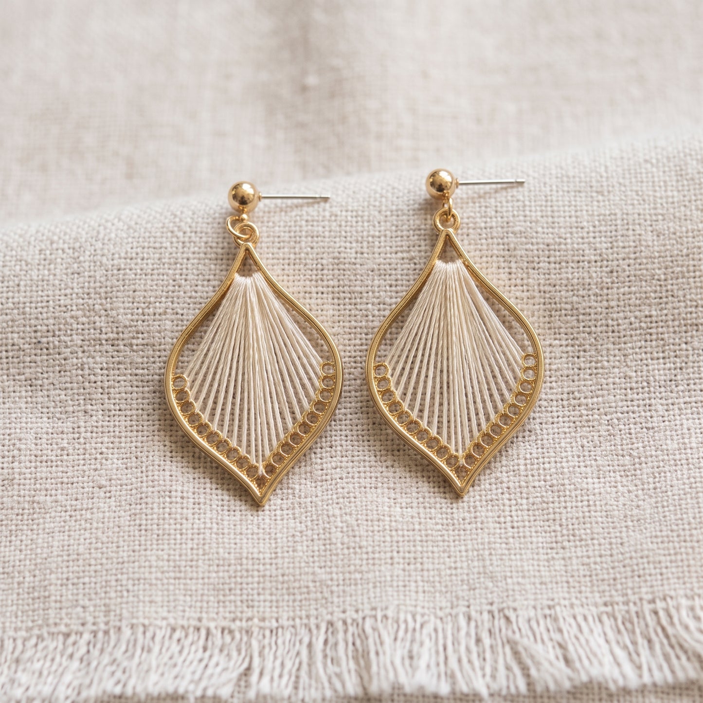 Woven Teardrop Earrings, Handmade Gold Alloy Cage Drops