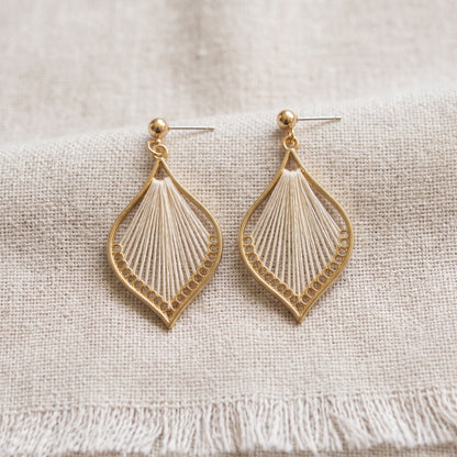 Woven Teardrop Earrings, Handmade Gold Alloy Cage Drops