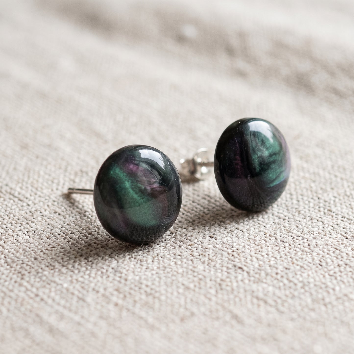 Iridescent Studs, Handmade Alloy Shimmer Earrings