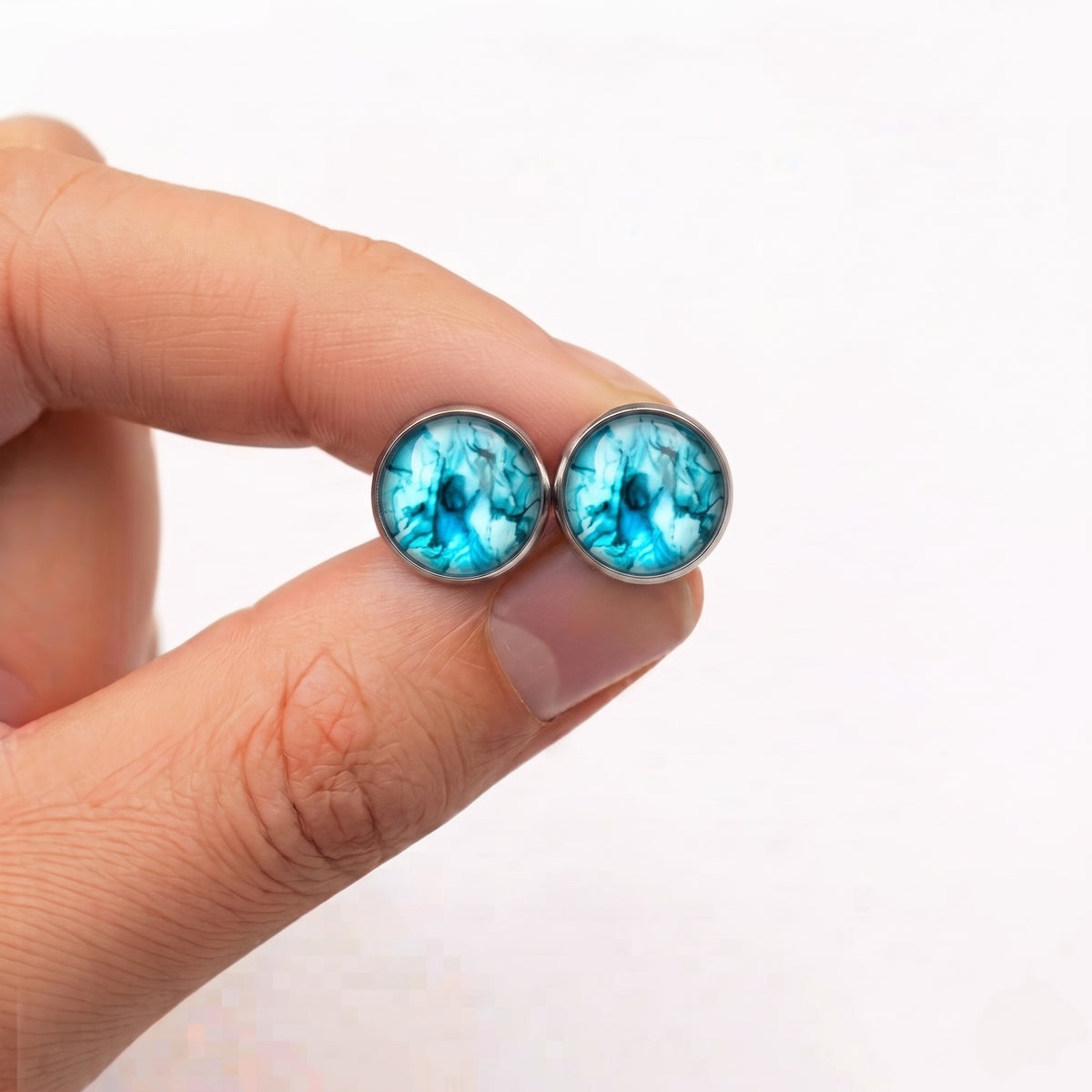Watercolour Stud Earrings | Colourful Glass Dome Studs | 12mm