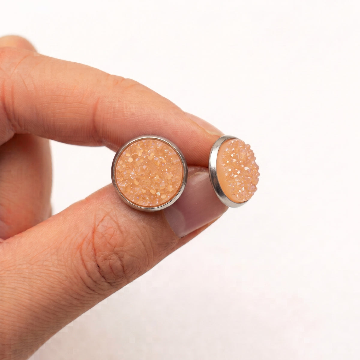 Sparkly Druzy Stud Earrings | Acrylic Crystal Shimmer Studs | 12mm