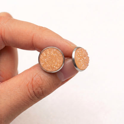 Sparkly Druzy Stud Earrings | Acrylic Crystal Shimmer Studs | 12mm