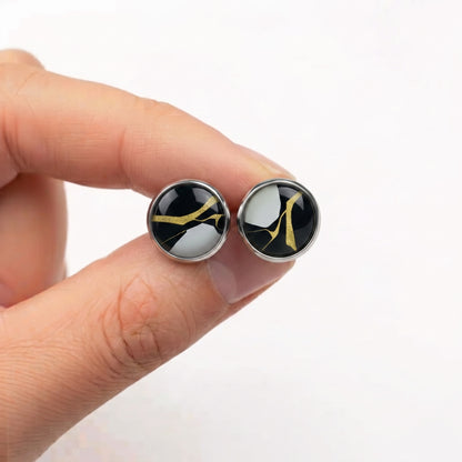Geometric Print Stud Earrings | Colourful Glass Cabochon Studs | 12mm