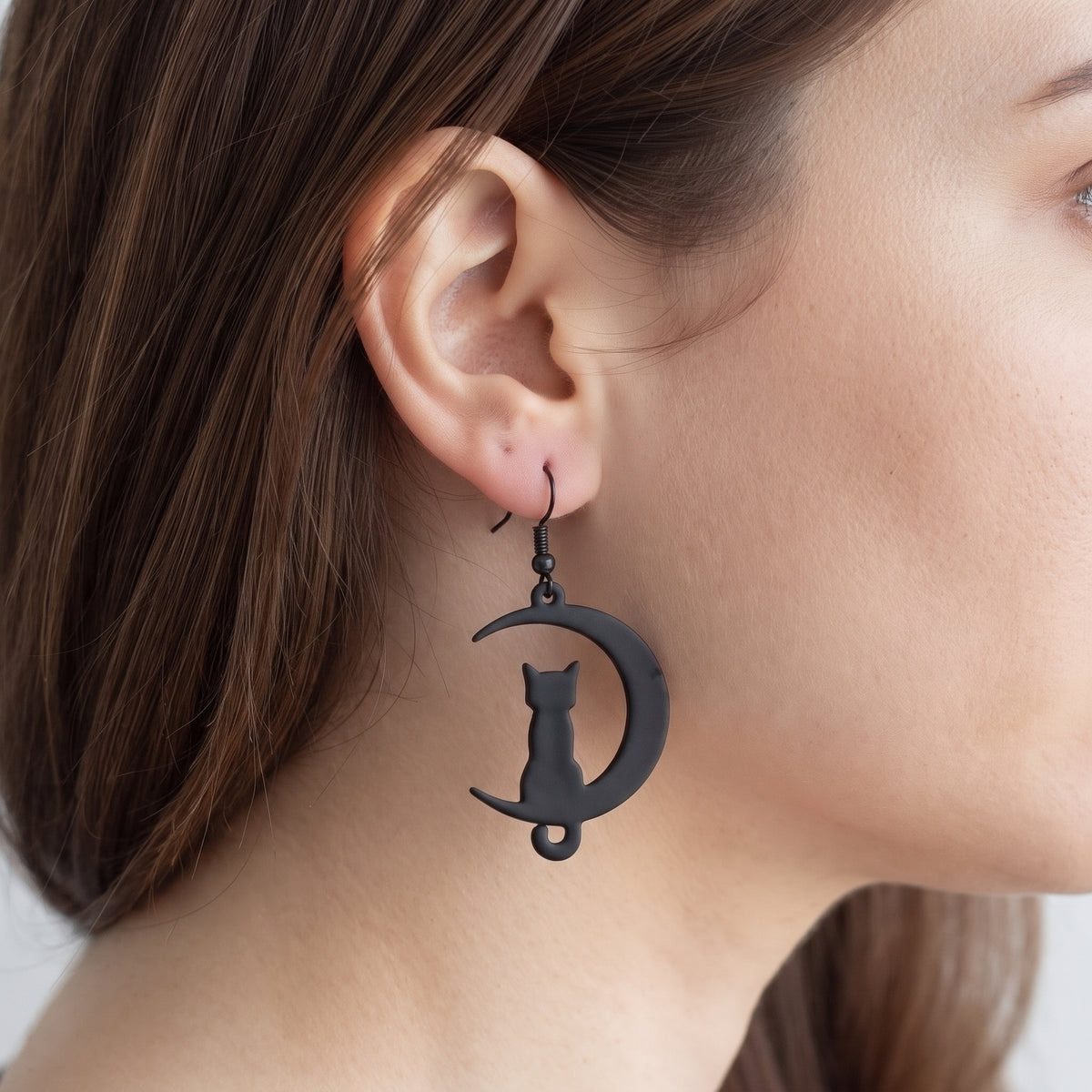 Cat on the Moon Dangle Drop Earrings | Halloween Earrings
