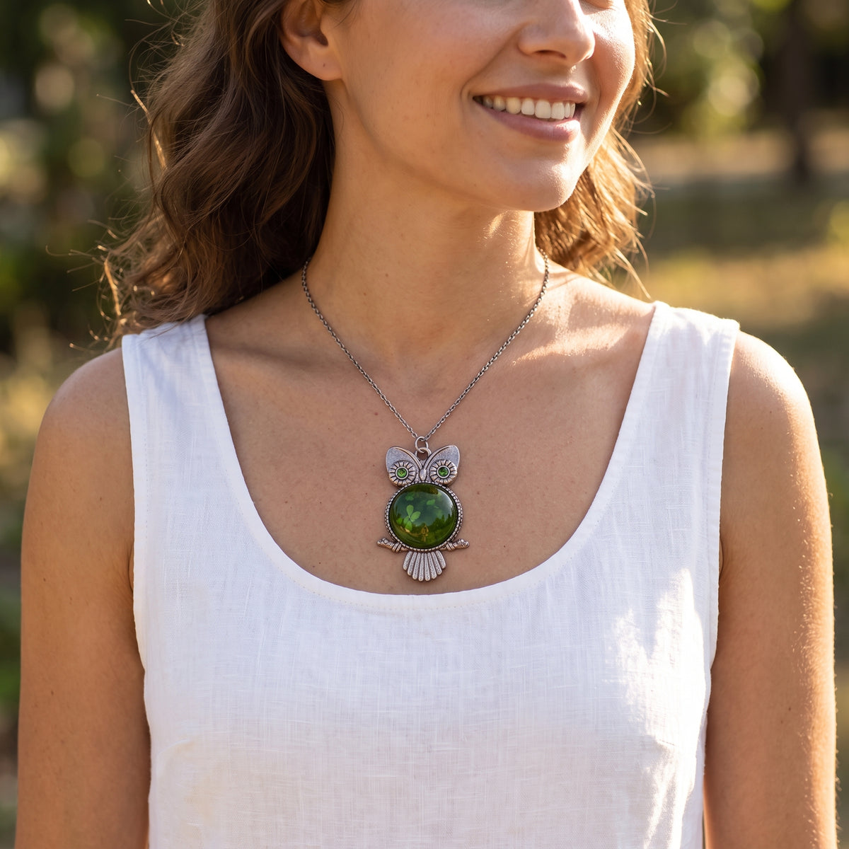 Mystical Owl Pendant Necklace | Antique Silver Glass Dome | 3 Colours