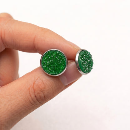 Sparkly Druzy Stud Earrings | Acrylic Crystal Shimmer Studs | 12mm