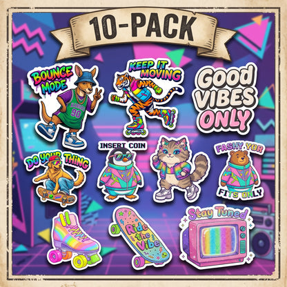 Retro Sticker 10-Pack | 90s Vinyl Decal Bundle