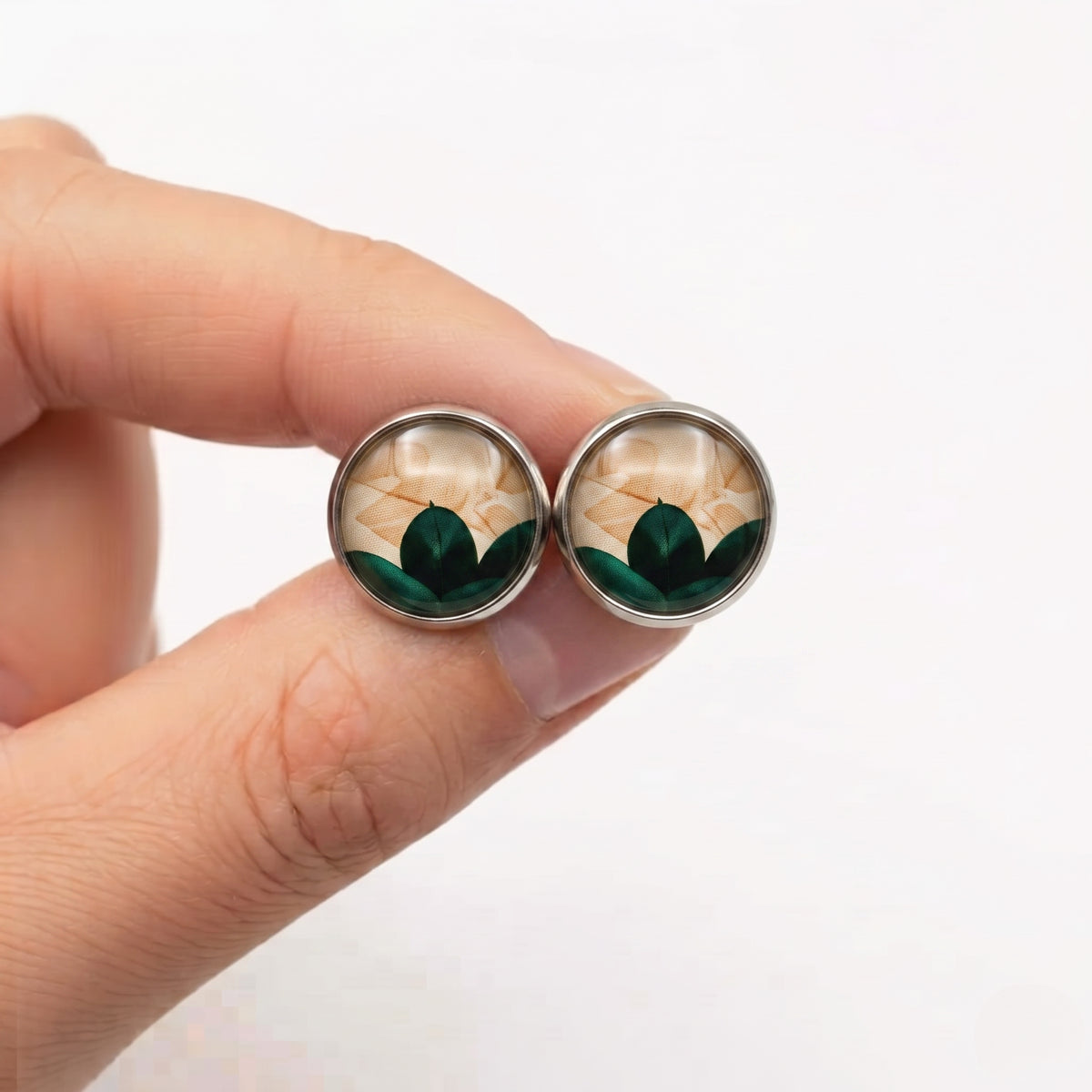 Geometric Print Stud Earrings | Colourful Glass Cabochon Studs | 12mm