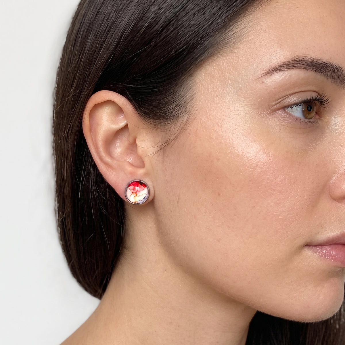 Watercolour Stud Earrings | Colourful Glass Dome Studs | 12mm