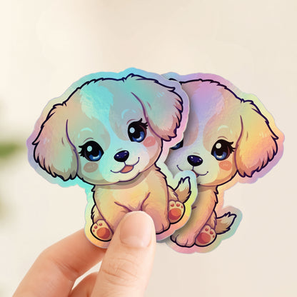 2 Pack | Kawaii Puppy Rainbow Set | Cute Dog | Holographic Foil | Kiss-Cut Sticker