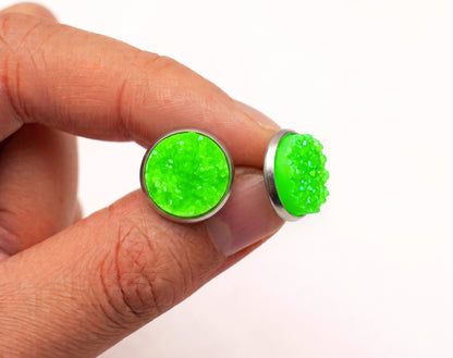 Sparkly Druzy Stud Earrings | Acrylic Crystal Shimmer Studs | 12mm