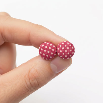 Polka Dot Fabric Button Stud Earrings | Playful Studs | 8 Colours