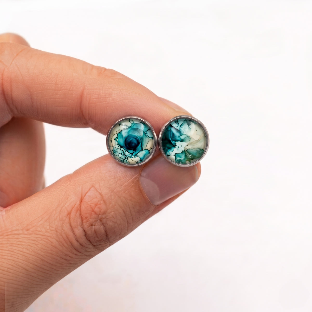 Watercolour Stud Earrings | Colourful Glass Dome Studs | 12mm