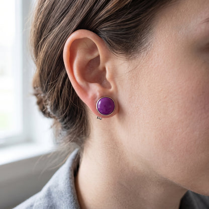 Purple Stone Look Stud Earrings | Resin Colour Pop Studs | 12mm
