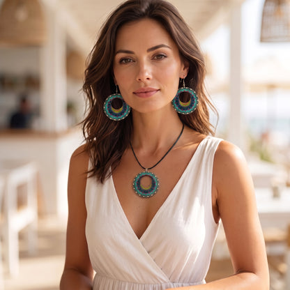 Boho Wooden Necklace & Earrings Set – Style 5, Handmade Matching Printed Wood Jewellery