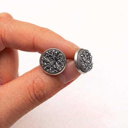 Sparkly Druzy Stud Earrings | Acrylic Crystal Shimmer Studs | 12mm