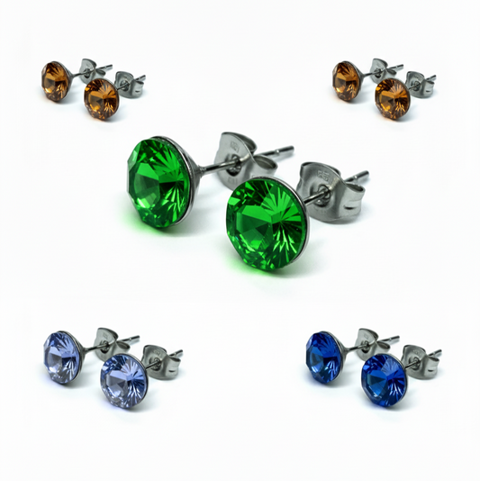 Crystal Stud Earrings – Stainless Steel with Pointed-Back Glass Crystals