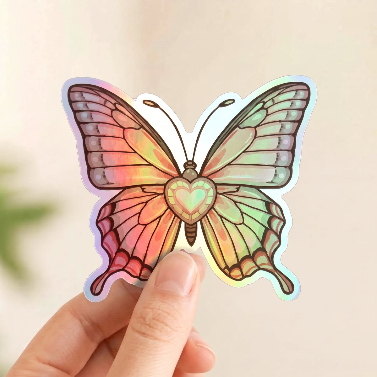 Heartwing Butterfly Rainbow | Fantasy | Holographic Foil | Kiss-Cut Sticker