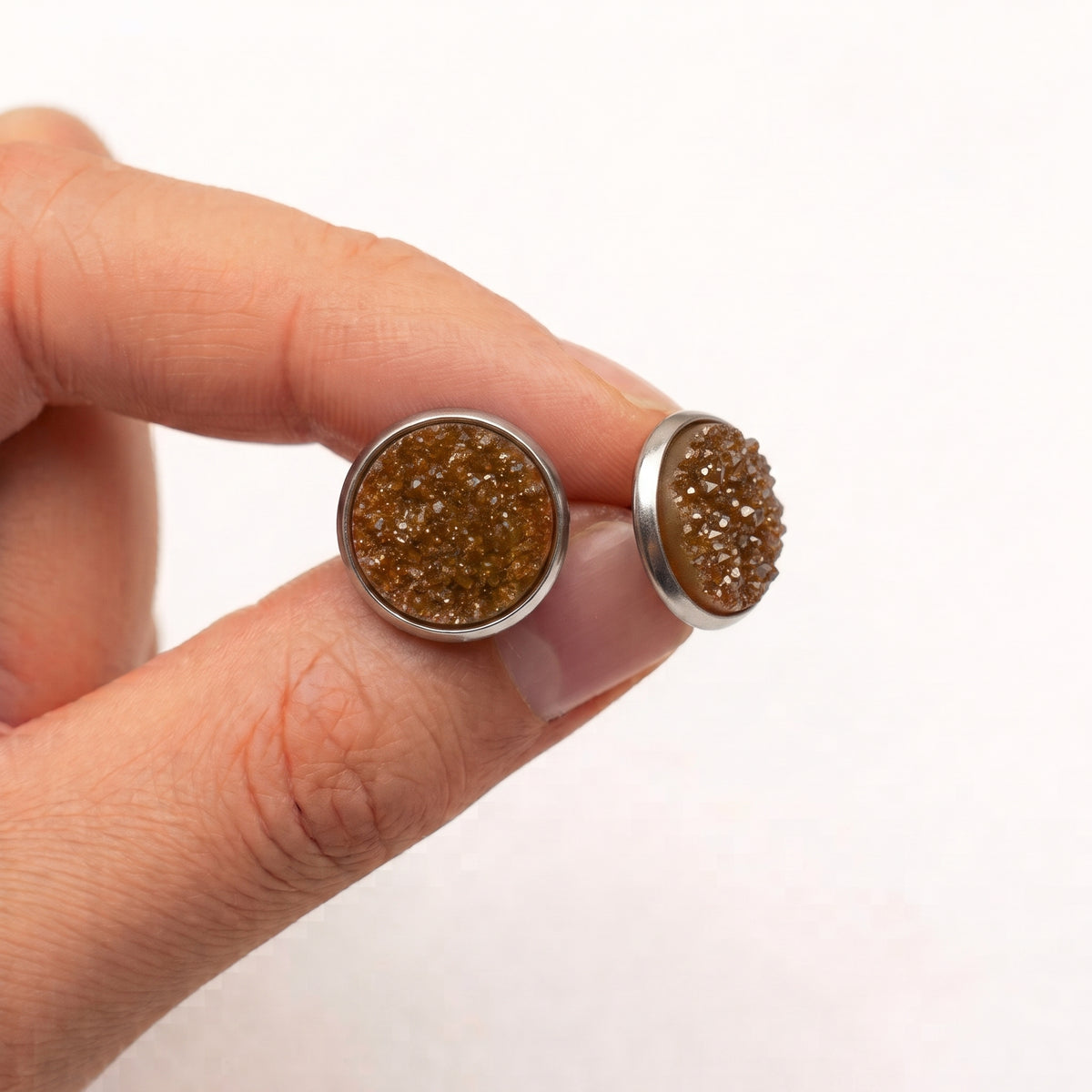 Sparkly Druzy Stud Earrings | Acrylic Crystal Shimmer Studs | 12mm