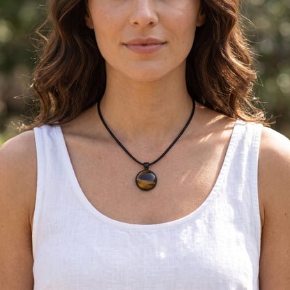 Tiger Eye Natural Stone Necklace | Grounding Gemstone Pendant | 45cm