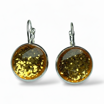 Glitter Resin Drop Earrings Silver Plated | Handmade Statement Jewellery Gold