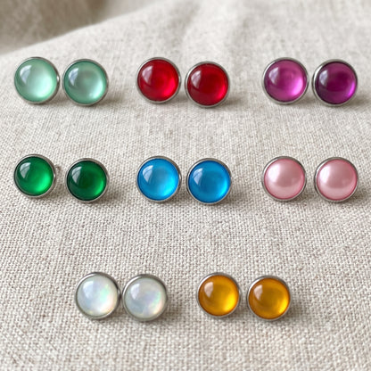 Glossy Resin Dome Stud Earrings | Colour Pop Studs | 12mm | 8 Colours
