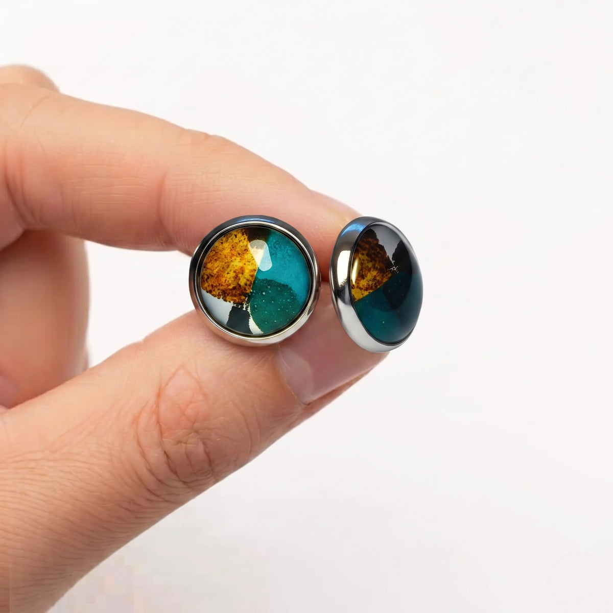 Geometric Print Stud Earrings | Colourful Glass Cabochon Studs | 12mm