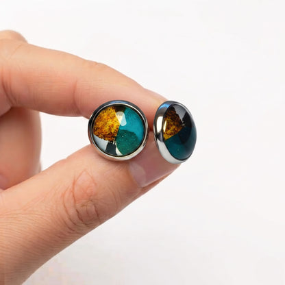 Geometric Print Stud Earrings | Colourful Glass Cabochon Studs | 12mm