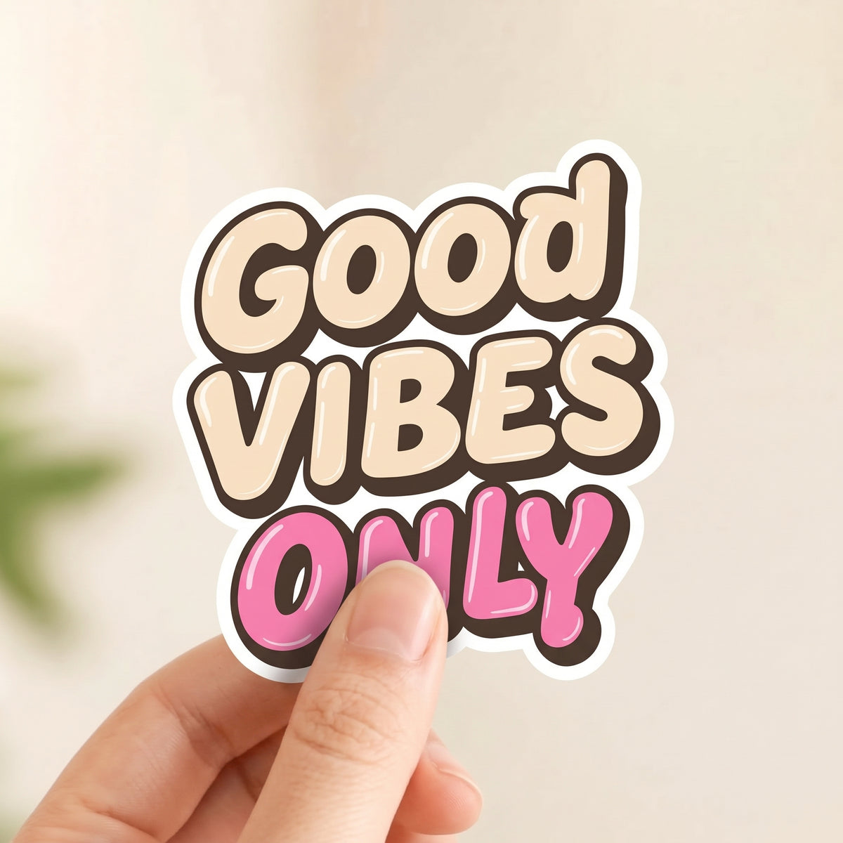 Good Vibes Only Bubble Letter | Retro | White Satin Vinyl | Kiss-Cut Sticker