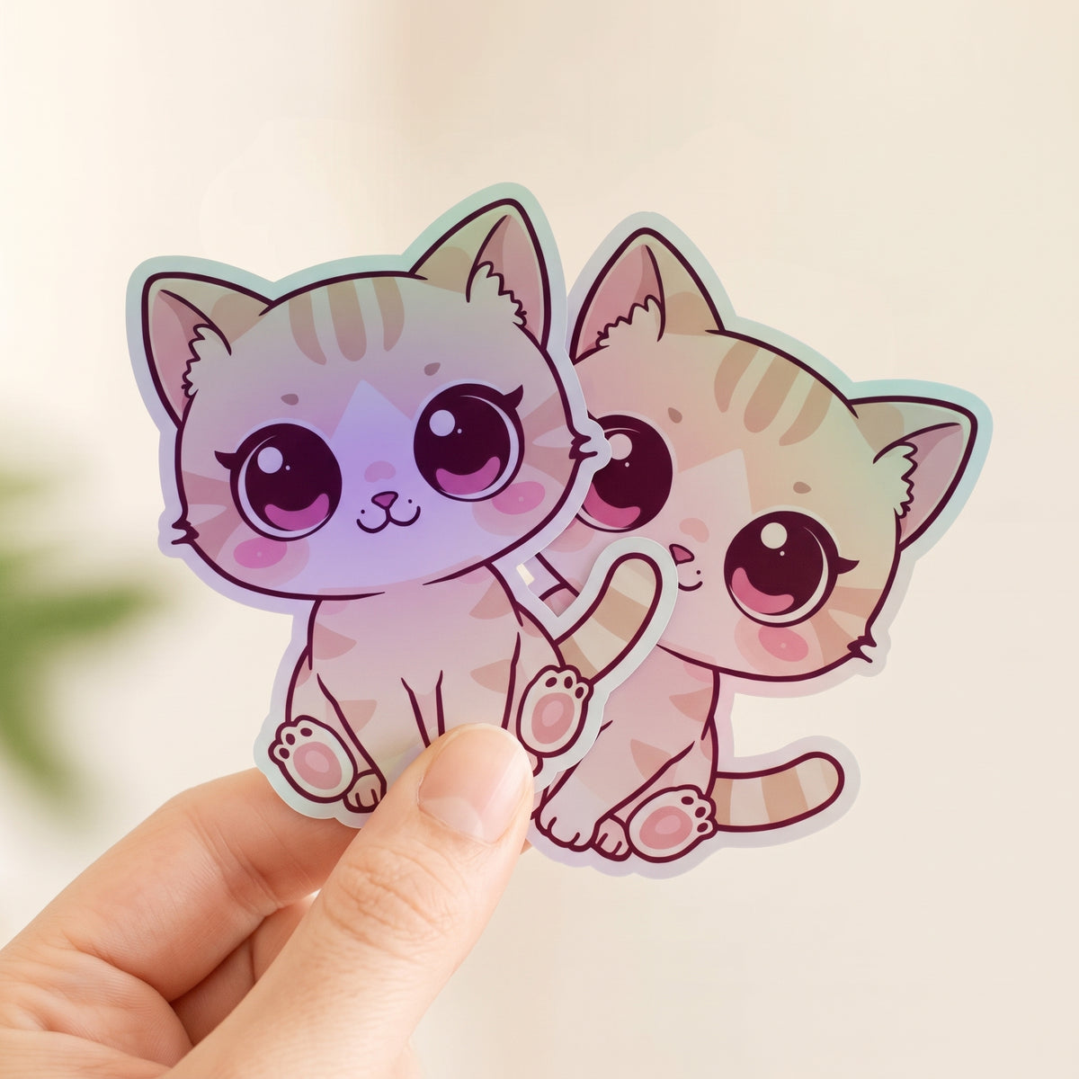 2 Pack | Kawaii Cat Rainbow Set | Cute Kitten | Holographic Foil | Kiss-Cut Sticker