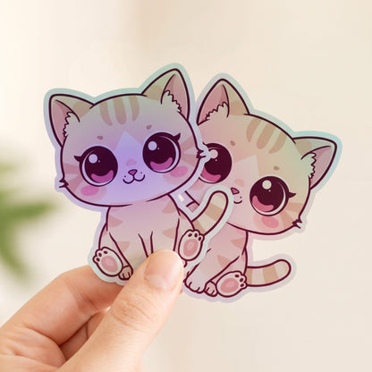 2 Pack | Kawaii Cat Rainbow Set | Cute Kitten | Holographic Foil | Kiss-Cut Sticker