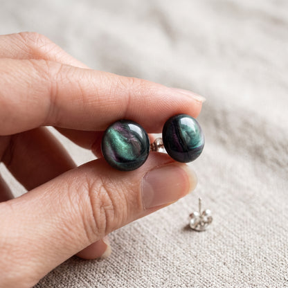 Iridescent Studs, Handmade Alloy Shimmer Earrings