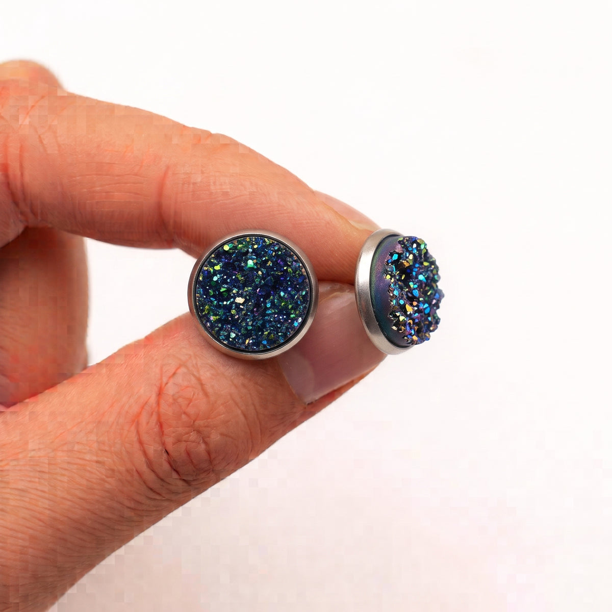 Sparkly Druzy Stud Earrings | Acrylic Crystal Shimmer Studs | 12mm