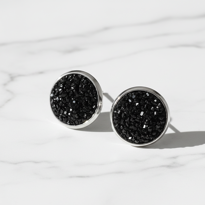 Black Cluster Resin Stud Earrings – 13mm Handmade on Rhodium Plated Base