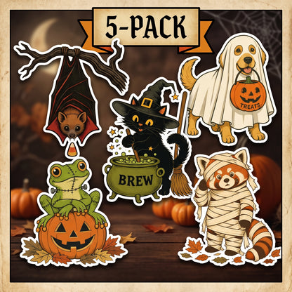 Halloween Sticker Bundle 5-Pack | Vintage Spooky Cute | White Vinyl | Die-Cut Stickers