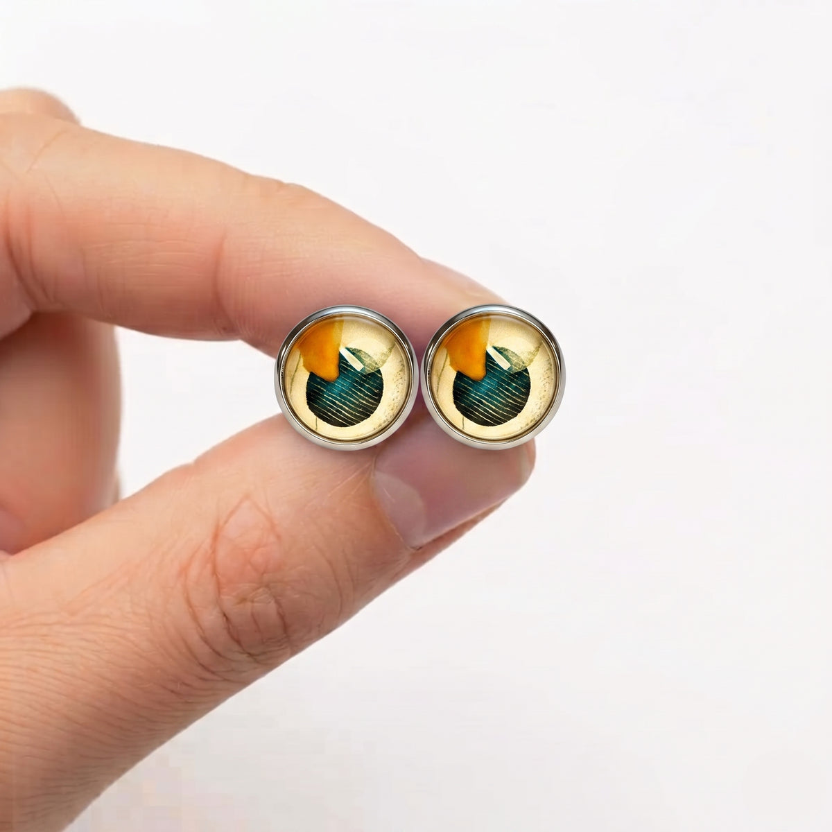 Geometric Print Stud Earrings | Colourful Glass Cabochon Studs | 12mm