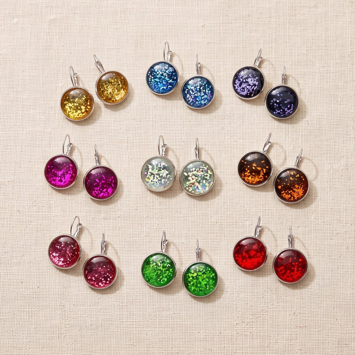 Glitter Resin Drop Earrings | Silver Plated Dangle Earrings | 9 Colours