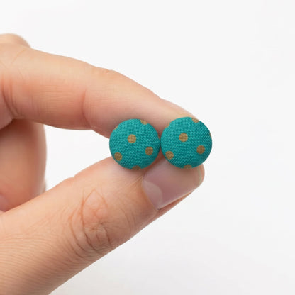 Polka Dot Fabric Button Stud Earrings | Playful Studs | 8 Colours