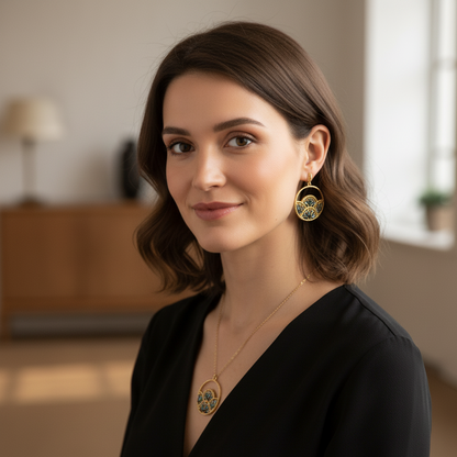 Woven Fan Drop Earrings & Necklace Set styled shot