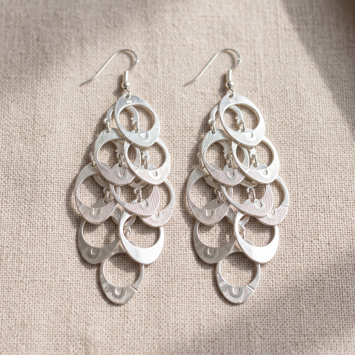 Cascading Chandelier Drop Earrings Bright Silver Statement Lightweight New